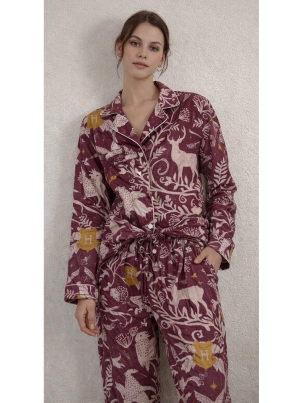Pottery Barn Harry Potter Magical Damask Organic Flannel Pajama Set Burgundy XS